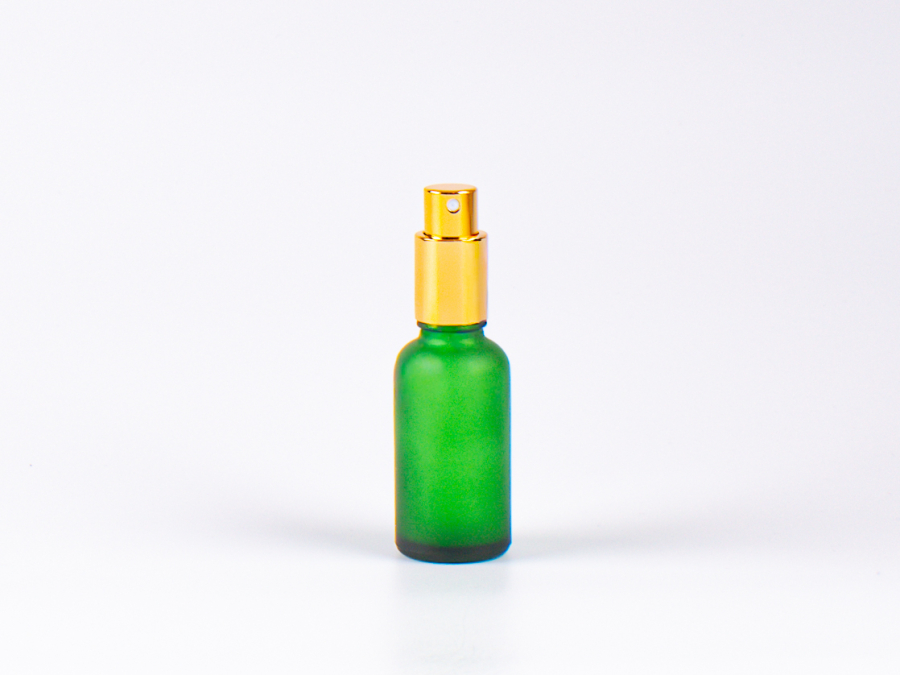 Grünglasflasche 30 ml - Zerstäuber Aluminium