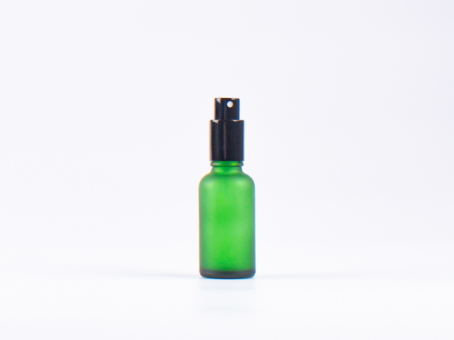 Grünglasflasche 30 ml - Zerstäuber Aluminium