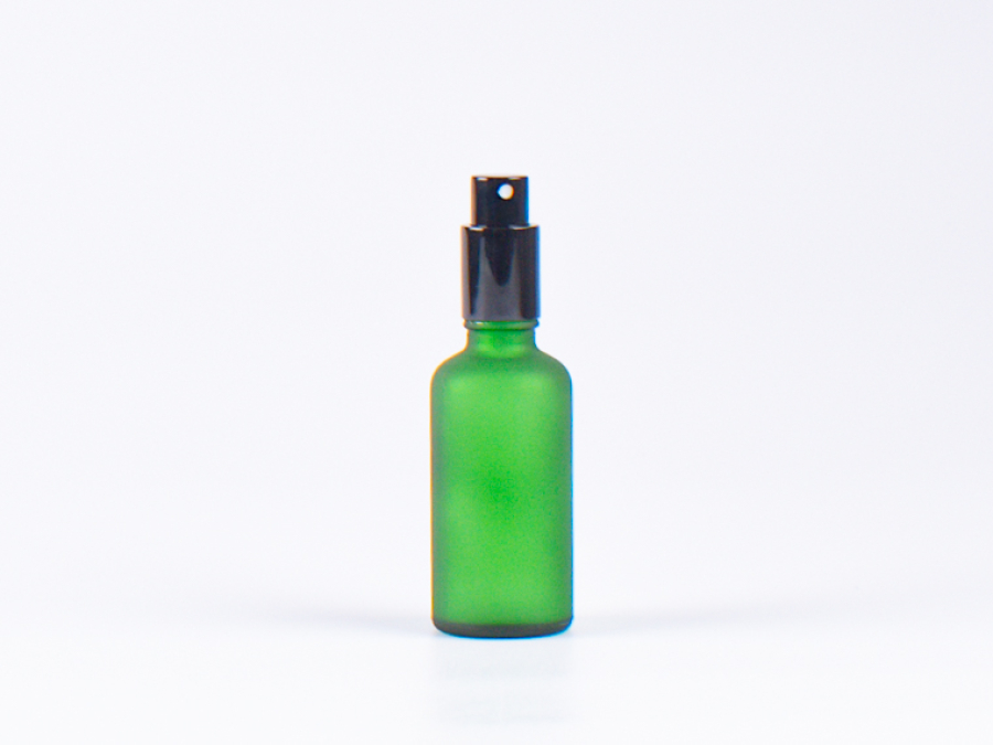 Grünglasflasche 50 ml - Zerstäuber Aluminium
