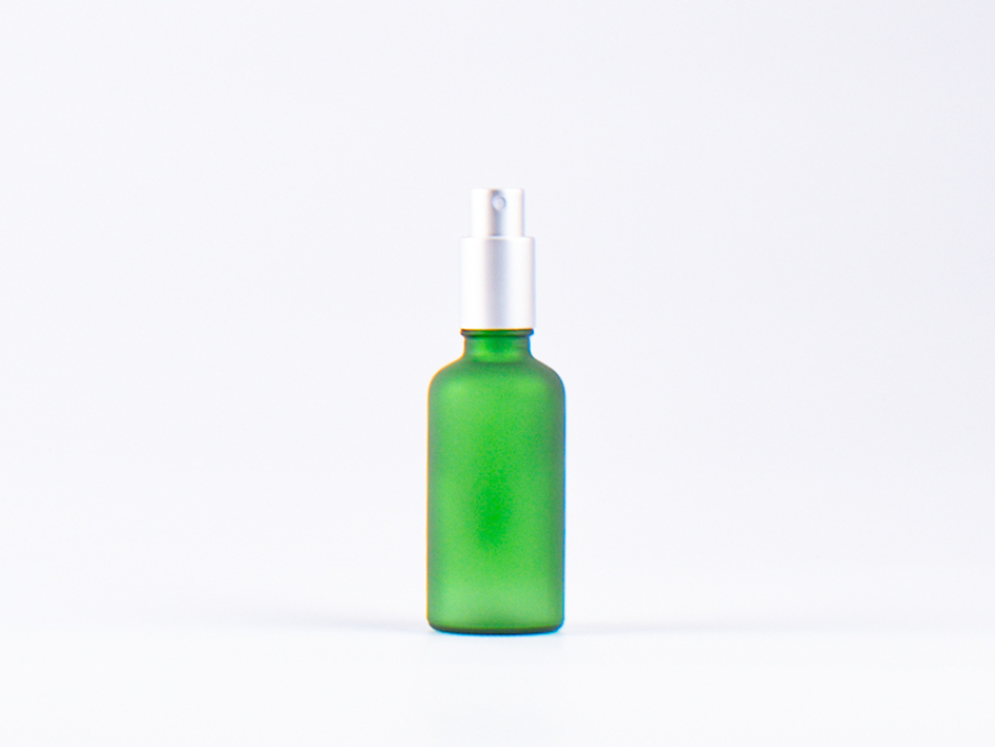 Grünglasflasche 50 ml - Zerstäuber Aluminium
