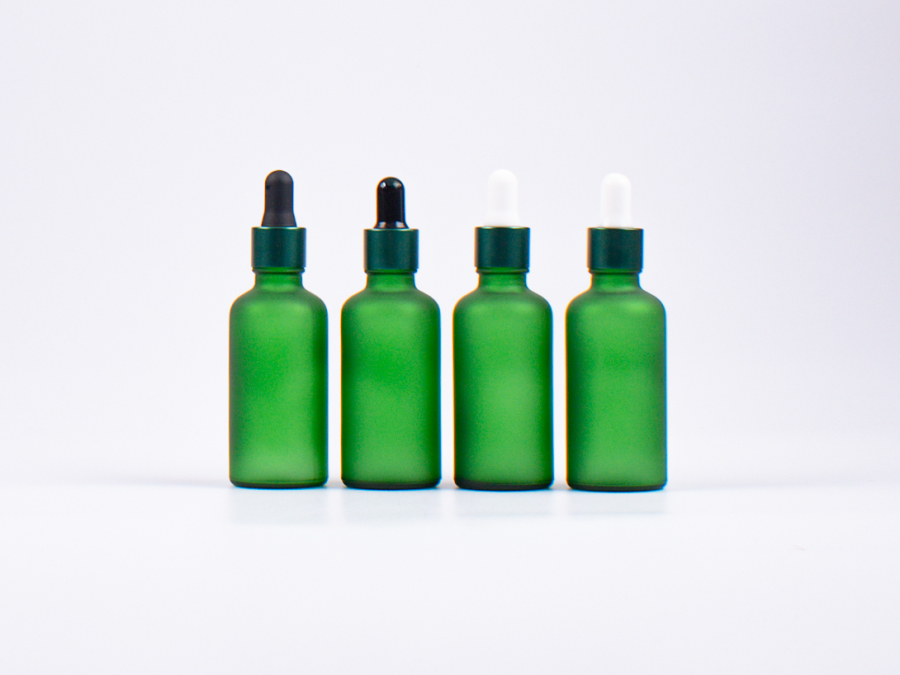 Grünglasflasche 50ml, mit Pipette grün-matt