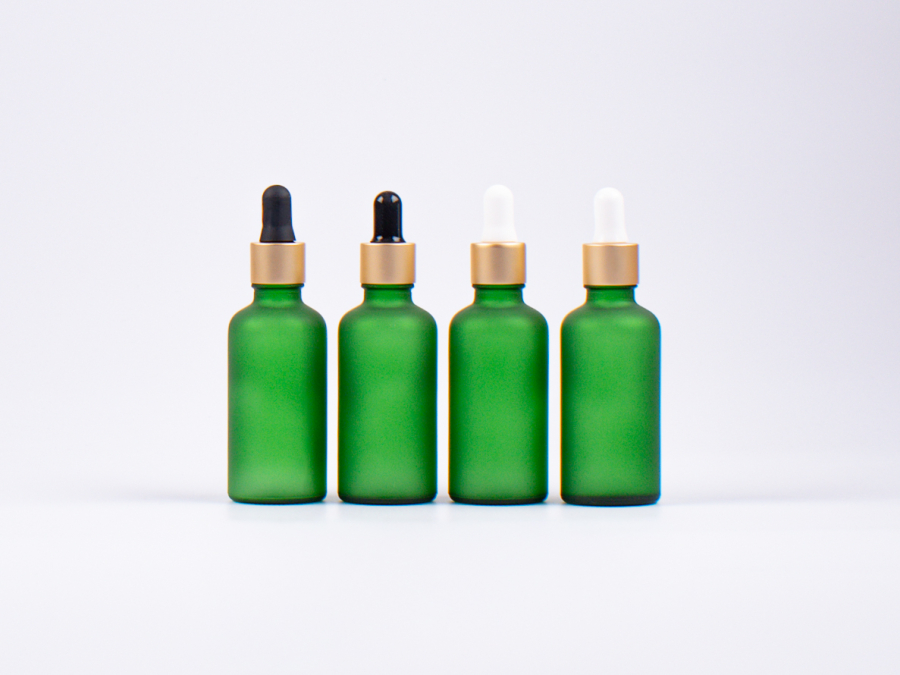 Grünglasflasche 50ml, mit Pipette gold