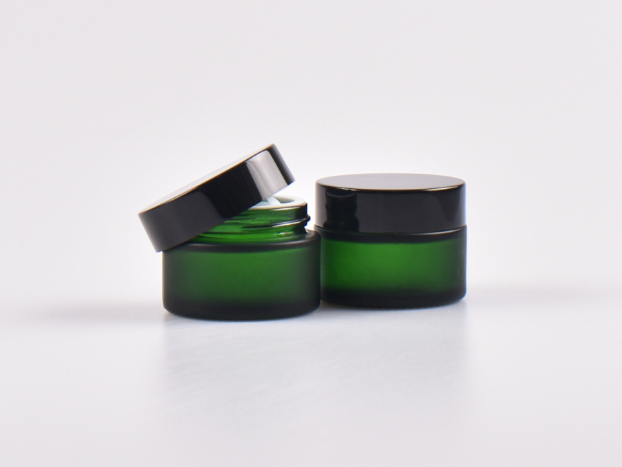 Grünglasdose, 30ml, mit Deckel schwarz