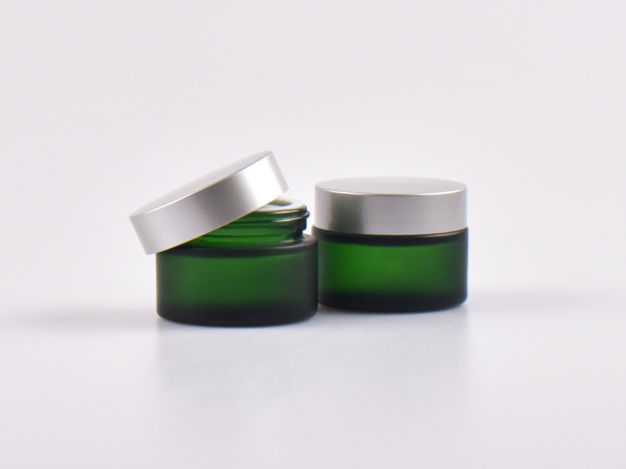 Grünglasdose, 30ml, mit Deckel silber