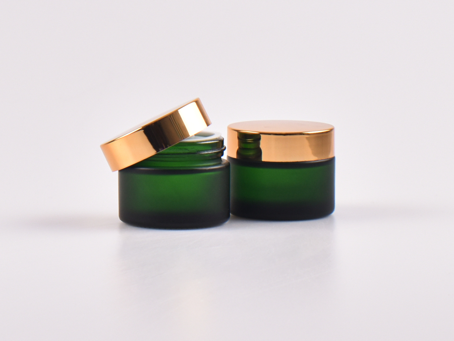Grünglasdose, 50ml, mit Deckel gold