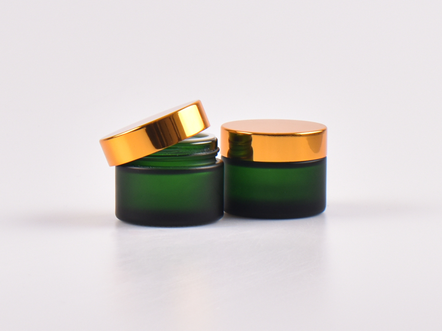 Grünglasdose, 50ml, mit Deckel gold