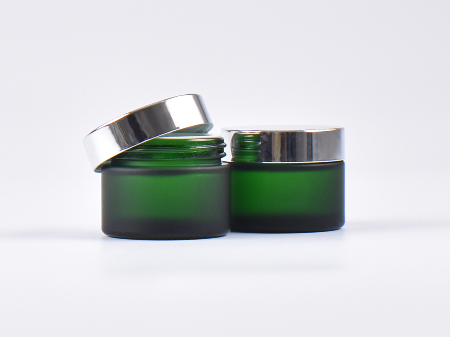 Grünglasdose, 50ml, mit Deckel silber