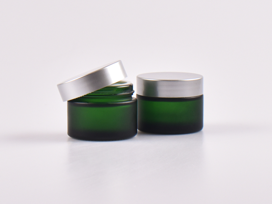 Grünglasdose, 50ml, mit Deckel silber