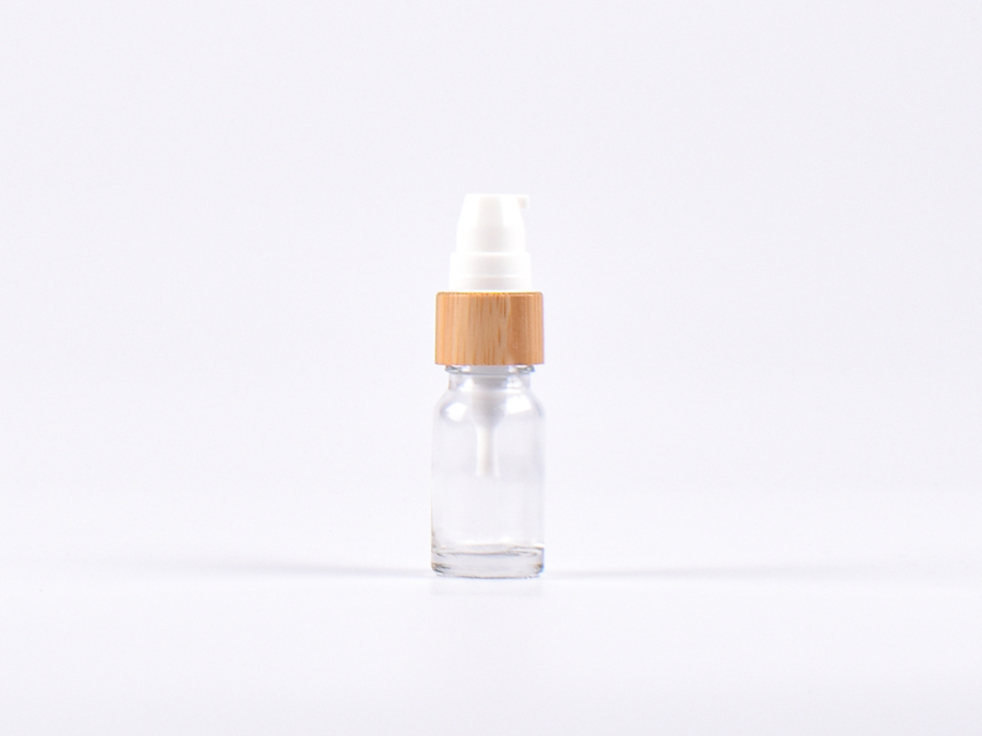 Klarglasflasche 10ml, mit Lotionspumpe Bambus