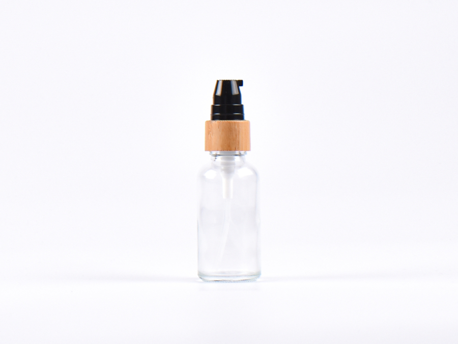 Klarglasflasche 30ml, mit Lotionspumpe Bambus