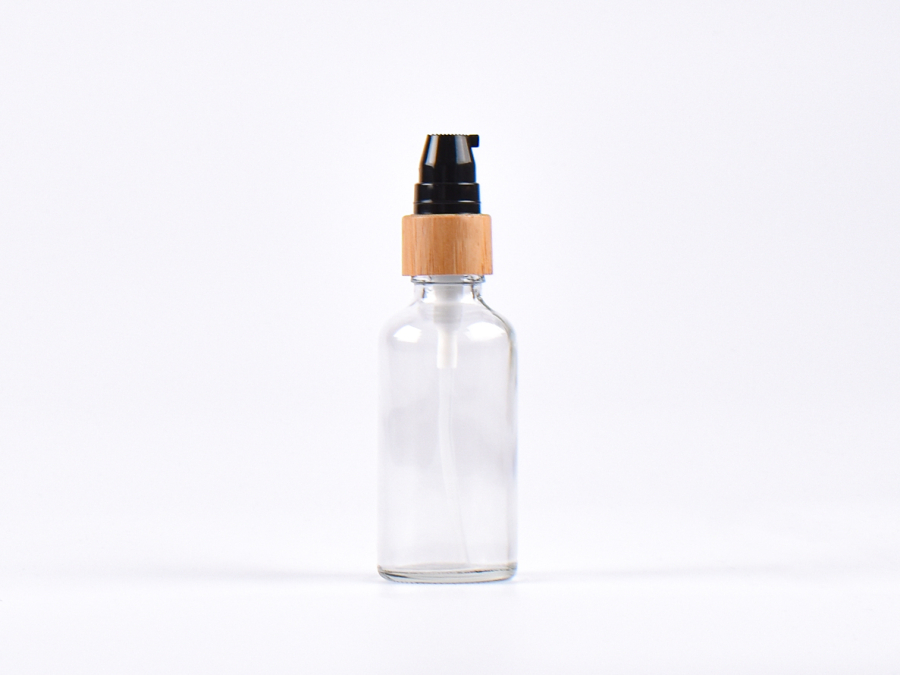Klarglasflasche 50ml, mit Lotionspumpe Bambus