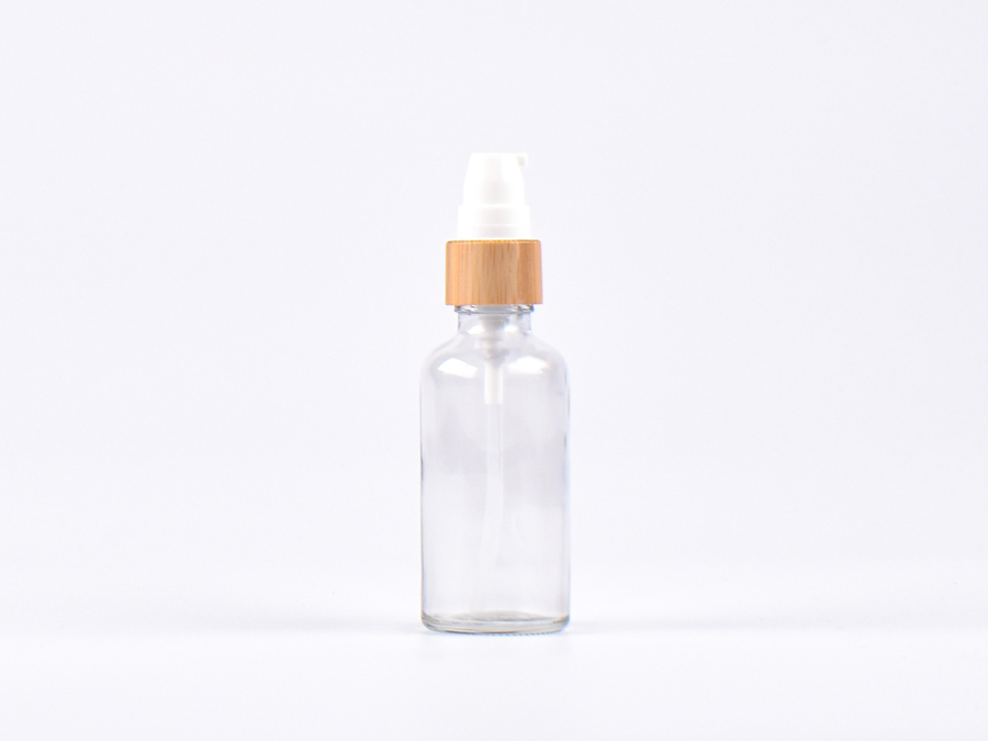 Klarglasflasche 50ml, mit Lotionspumpe Bambus