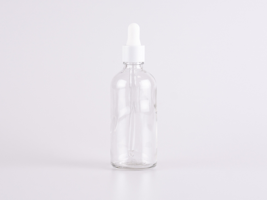 Klarglasflasche 100ml, mit Pipette weiss