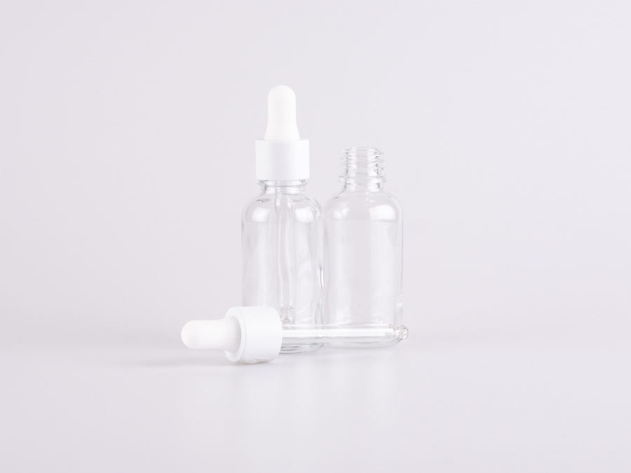 Klarglasflasche 30ml, mit Pipette weiss