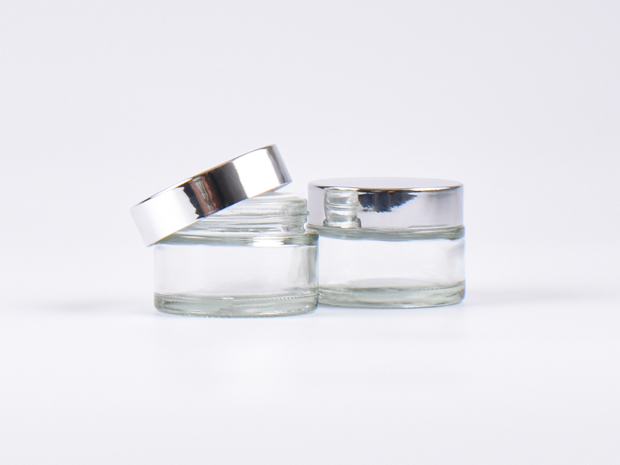 Klarglasdose 30ml, Deckel silber