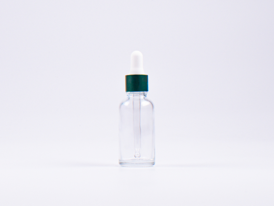Klarglasflasche 30ml, mit Pipette grün-matt