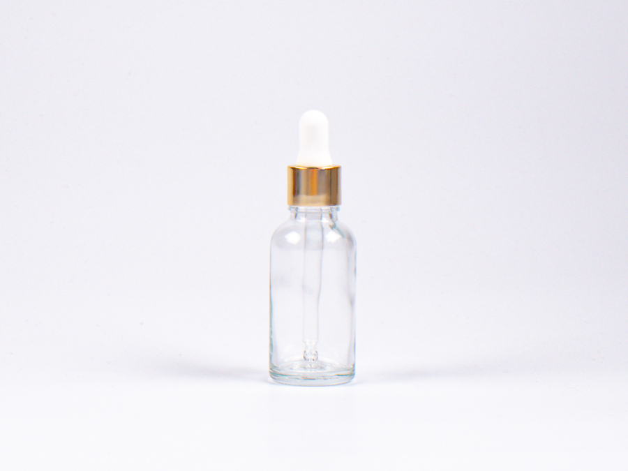 Klarglasflasche 30ml, mit Pipette gold