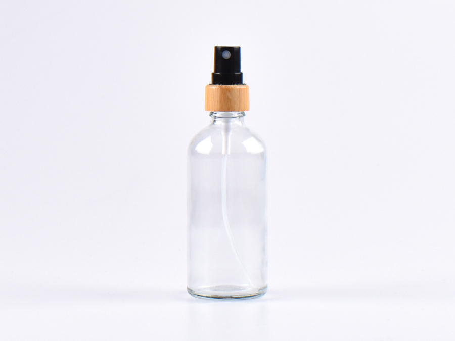 Klarglasflasche 100ml, mit Zerstäuber Bambus