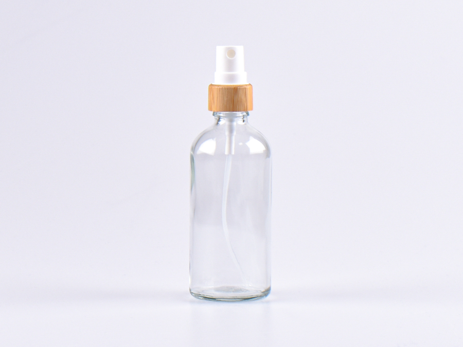 Klarglasflasche 100ml, mit Zerstäuber Bambus