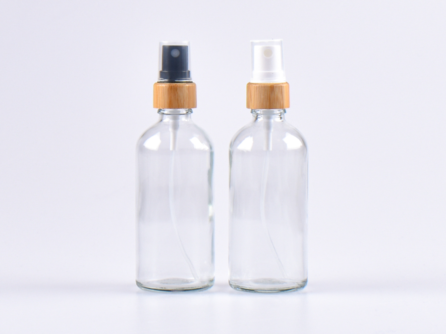 Klarglasflasche 100ml, mit Zerstäuber Bambus