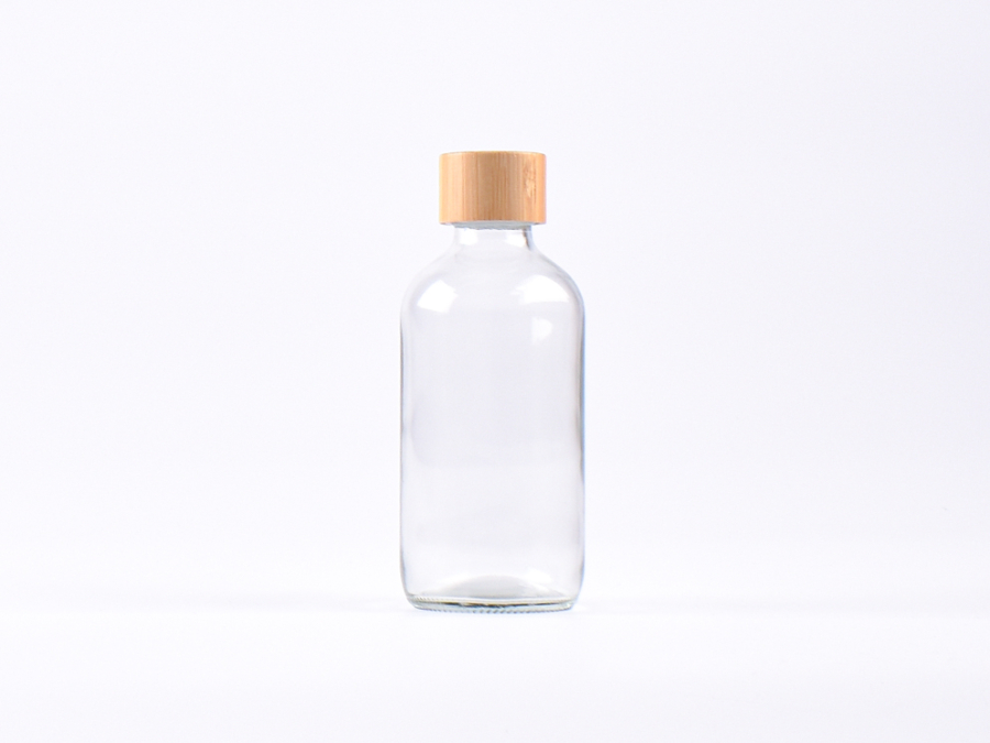Klarglasflasche 250ml, mit Schraubverschluss Bambus