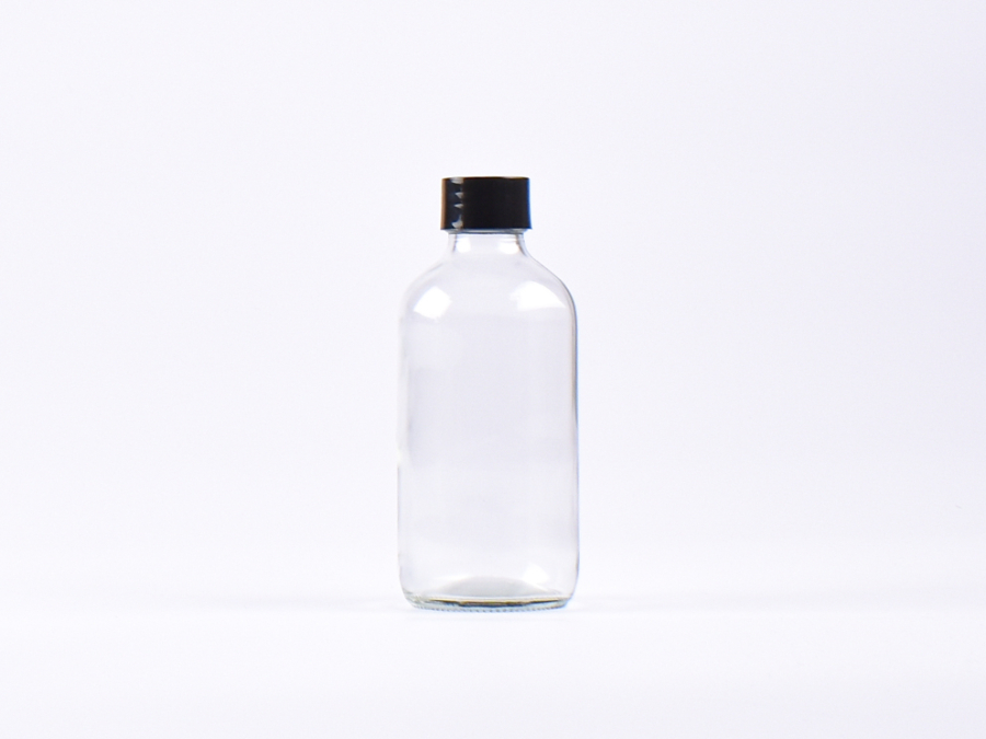 Klarglasflasche 250ml, mit Schraubverschluss schwarz