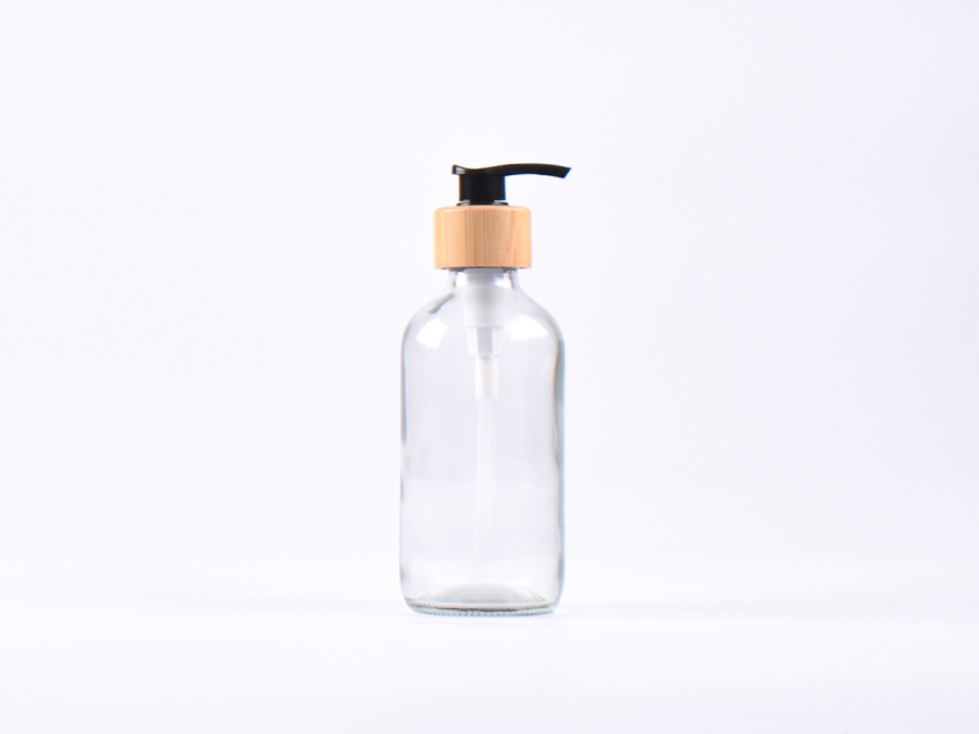 Klarglasflasche 250ml, mit Dispenser Bambus