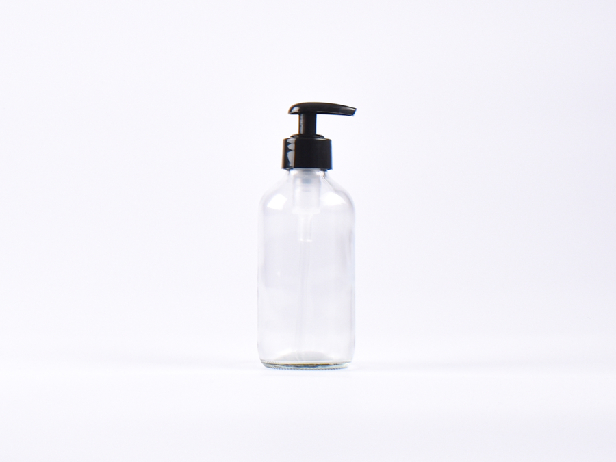 Klarglasflasche 250ml, mit Dispenser schwarz