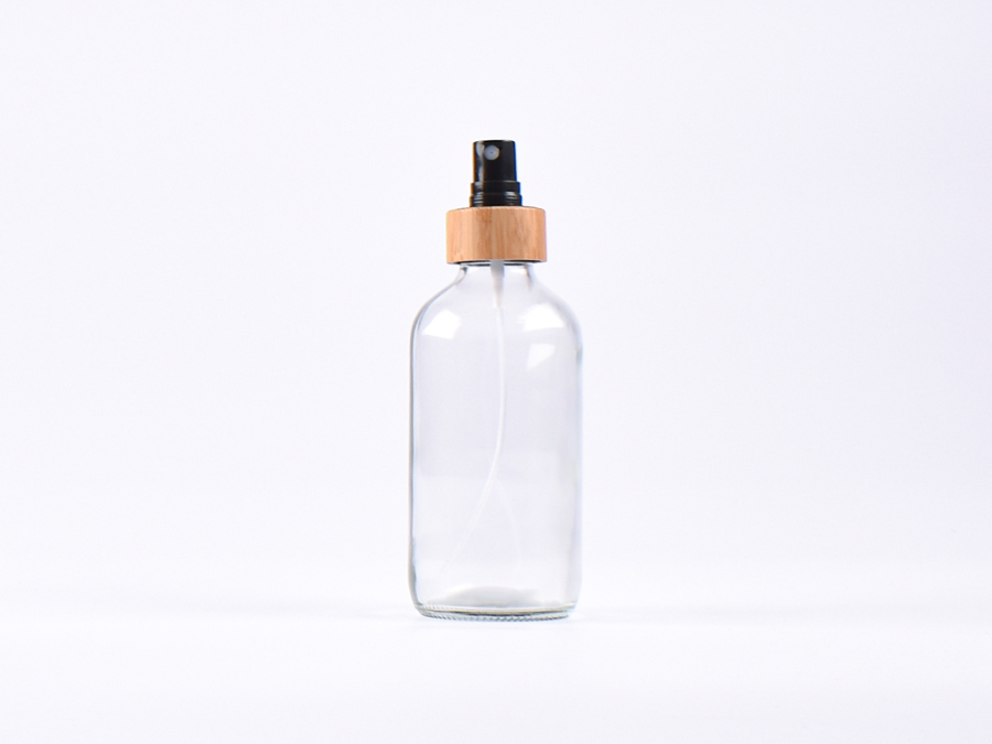 Klarglasflasche 250ml, mit Zerstäuber Bambus