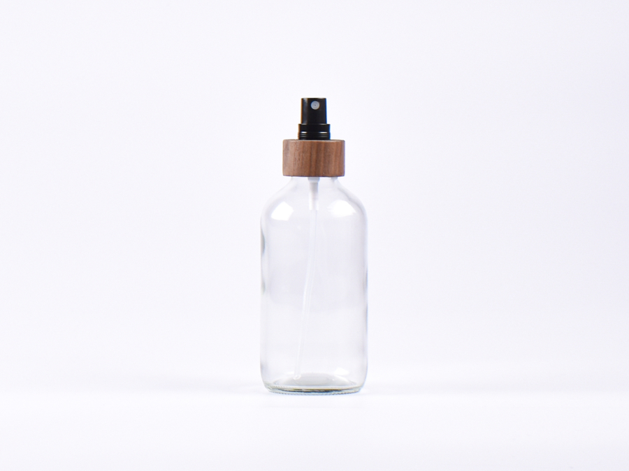 Klarglasflasche 250ml, mit Zerstäuber Walnut