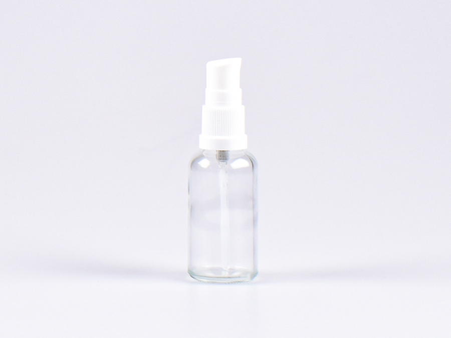 Klarglasflasche 30ml, mit Lotionspumpe Kunststoff