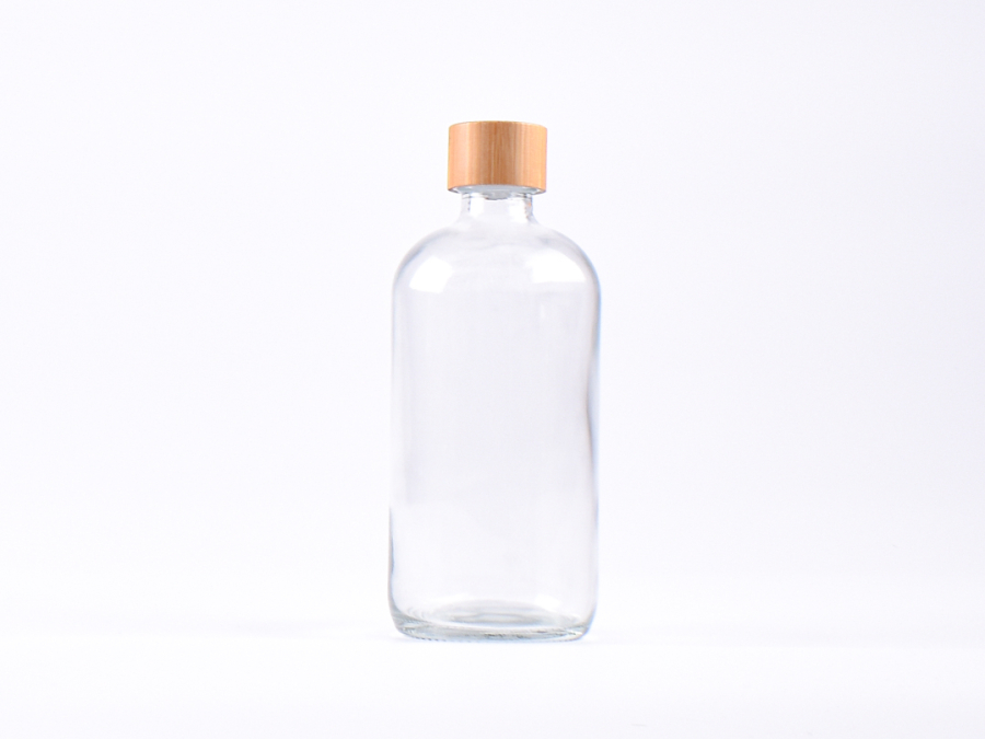 Klarglasflasche 500ml, mit Schraubverschluss Bambus