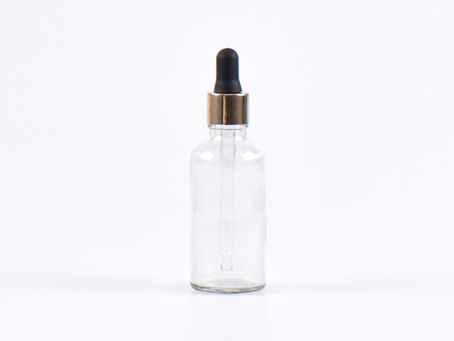 Klarglasflasche 50ml, mit Pipette gold