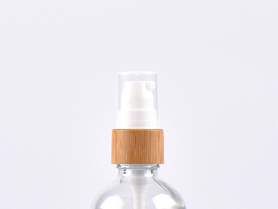 Weissglasflasche 30ml, mit Lotionspumpe Bambus