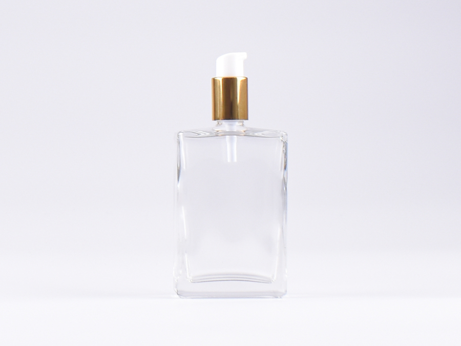 Klarglasflasche "Miro" 100ml, mit Lotionspumpe Aluminium, 4 Color