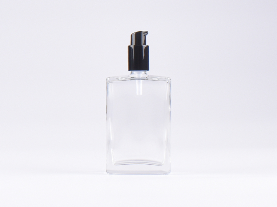 Klarglasflasche "Miro" 100ml, mit Lotionspumpe Aluminium, 4 Color