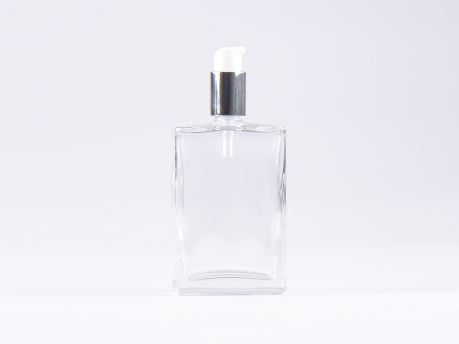 Klarglasflasche "Miro" 100ml, mit Lotionspumpe Aluminium, 4 Color