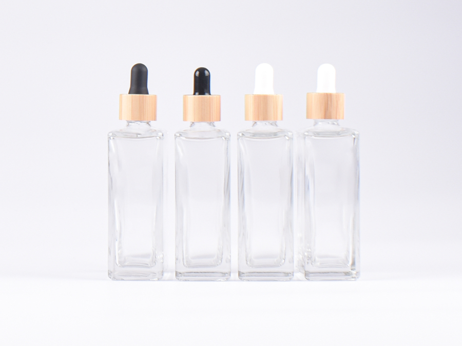 Klarglasflasche "Miro" 100ml, mit Pipette Bambus