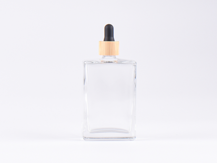 Klarglasflasche "Miro" 100ml, mit Pipette Bambus