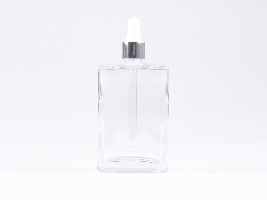 Klarglasflasche "Miro" 100ml, mit Pipette silber glanz