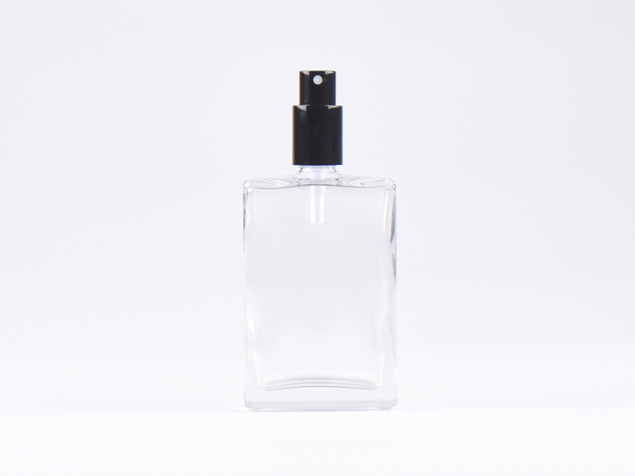 Klarglasflasche "Miro" 100ml, mit Zerstäuber Aluminium, 4 Color