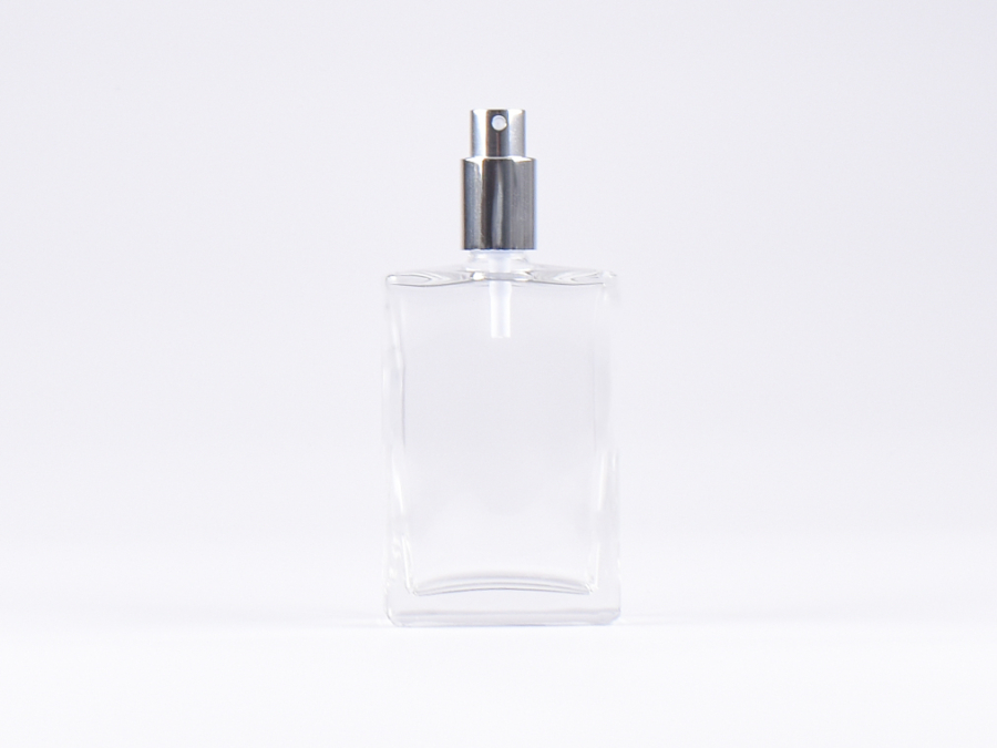 Klarglasflasche "Miro" 100ml, mit Zerstäuber Aluminium, 4 Color
