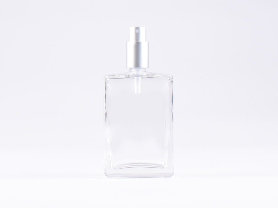 Klarglasflasche "Miro" 100ml, mit Zerstäuber Aluminium, 4 Color