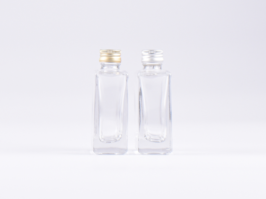Klarglasflasche "Miro" 50ml, mit Schraubverschluss Aluminium