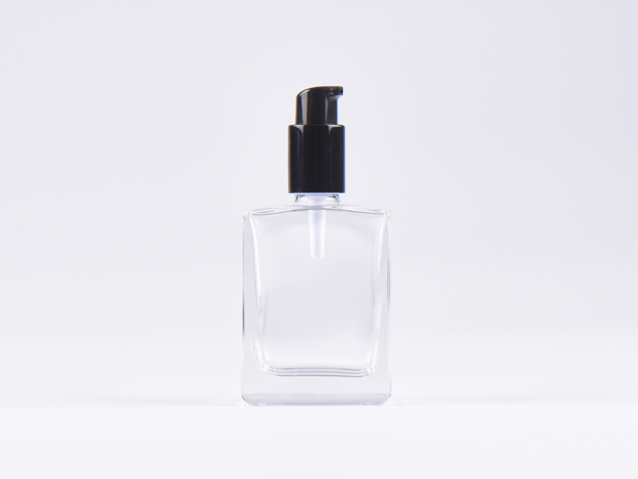 Klarglasflasche "Miro" 50ml, mit Lotionspumpe Aluminium, 4 Color