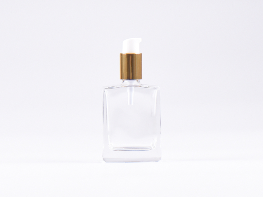Klarglasflasche "Miro" 50ml, mit Lotionspumpe Aluminium, 4 Color