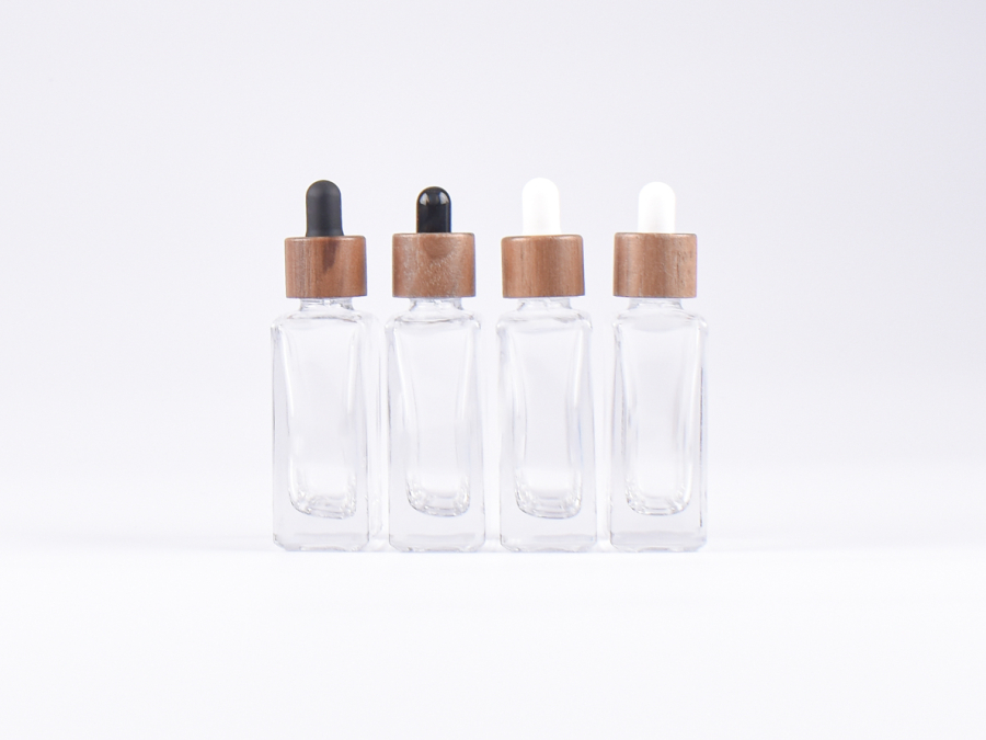 Klarglasflasche "Miro" 50ml, mit Pipette Walnut