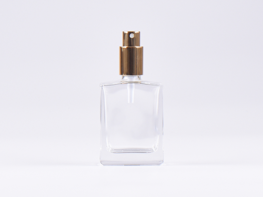 Klarglasflasche "Miro" 50ml, mit Zerstäuber Aluminium, 4 Color