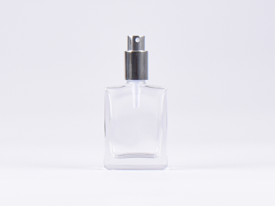 Klarglasflasche "Miro" 50ml, mit Zerstäuber Aluminium, 4 Color