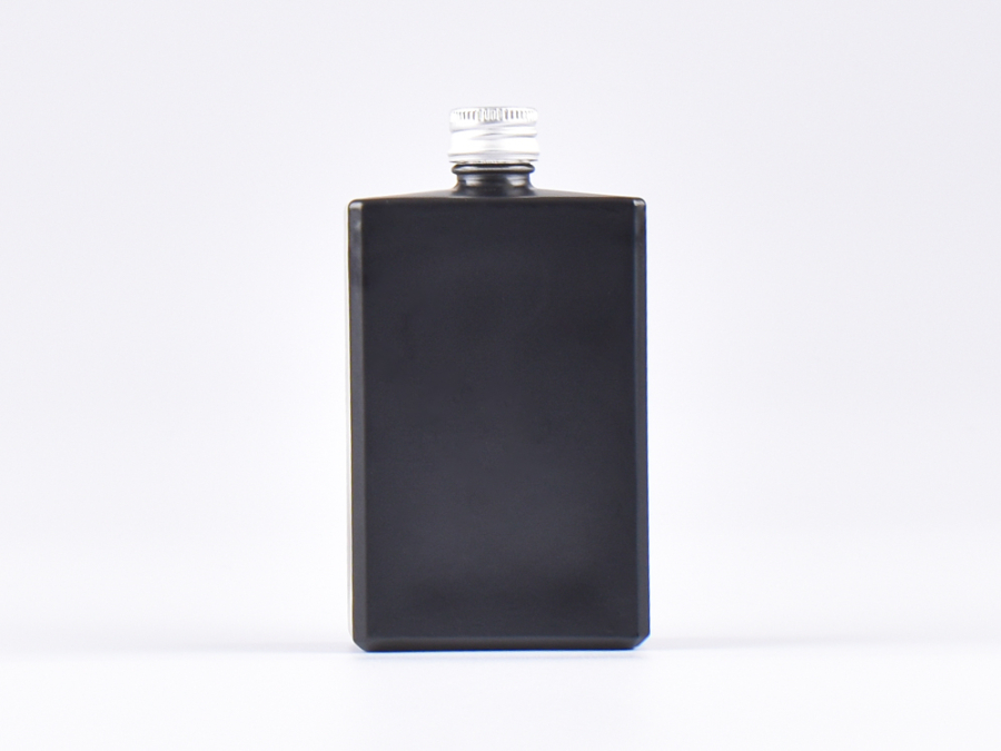 Schwarzglasflasche "Miro" 100ml, mit Schraubverschluss Aluminium